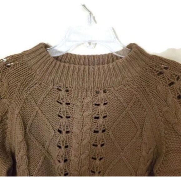J.CREW Mock Neck Cable Knit Olive Brown Cropped Sweater Sz Small - Picture 2 of 7